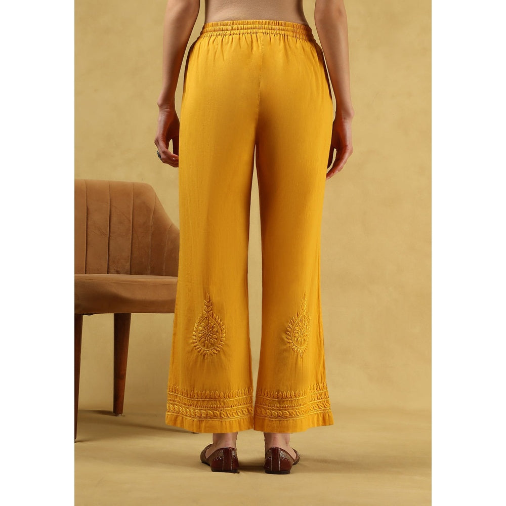 House of Chikankari Soha Cotton Straight Kurta with Pant - Mustard (Set of 2)