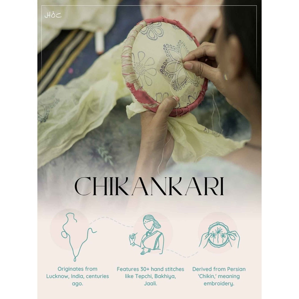 House of Chikankari Yellow Nazakat Kota Chikankari Solid Angarkha Kurta with Inner (Set of 2)