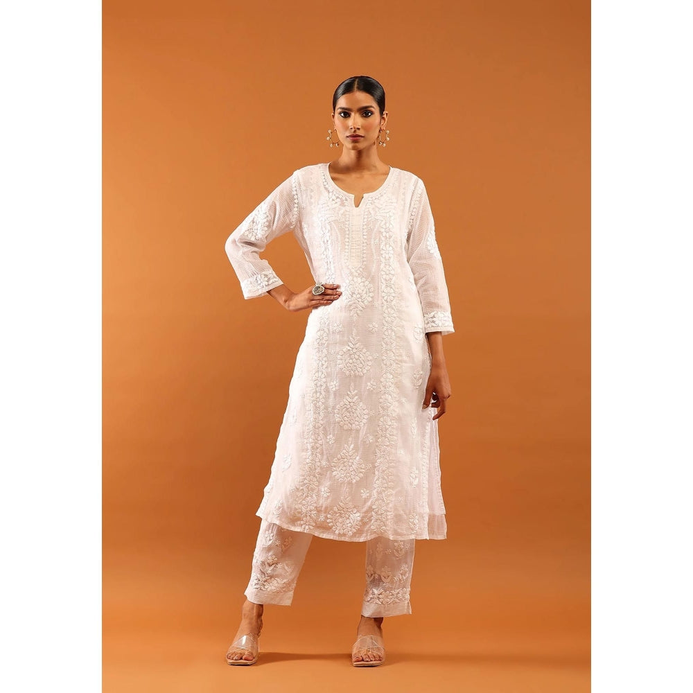 House of Chikankari White Kota Chikankari Women's Kurta with Pant