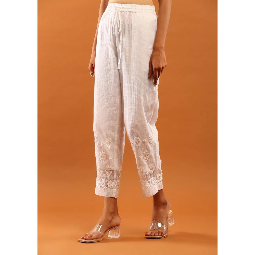 House of Chikankari White Kota Chikankari Women's Kurta with Pant