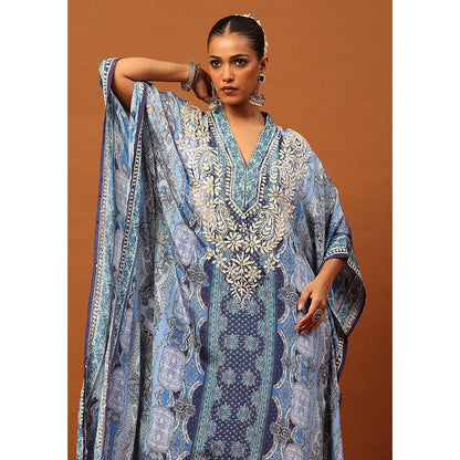 House of Chikankari Crepe Chikankari Printed Women's Kaftan -Blue