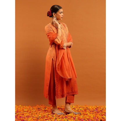 House of Chikankari Women's Peach Chanderi Chikankari Kurta and Pant
