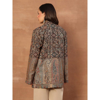 House of Chikankari Kashmiri Wool Kani Embroidered Women's Short Jacket Black
