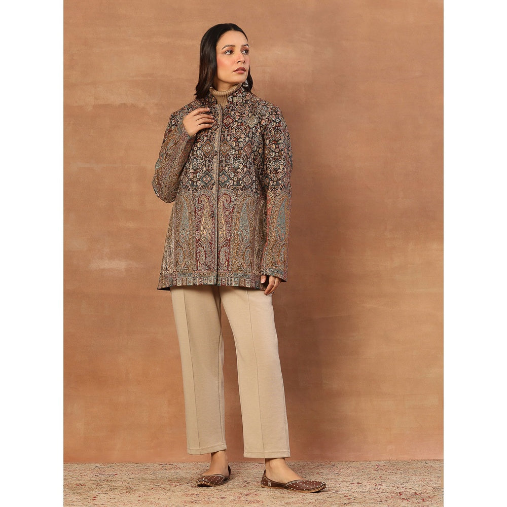 House of Chikankari Kashmiri Wool Kani Embroidered Women's Short Jacket Black