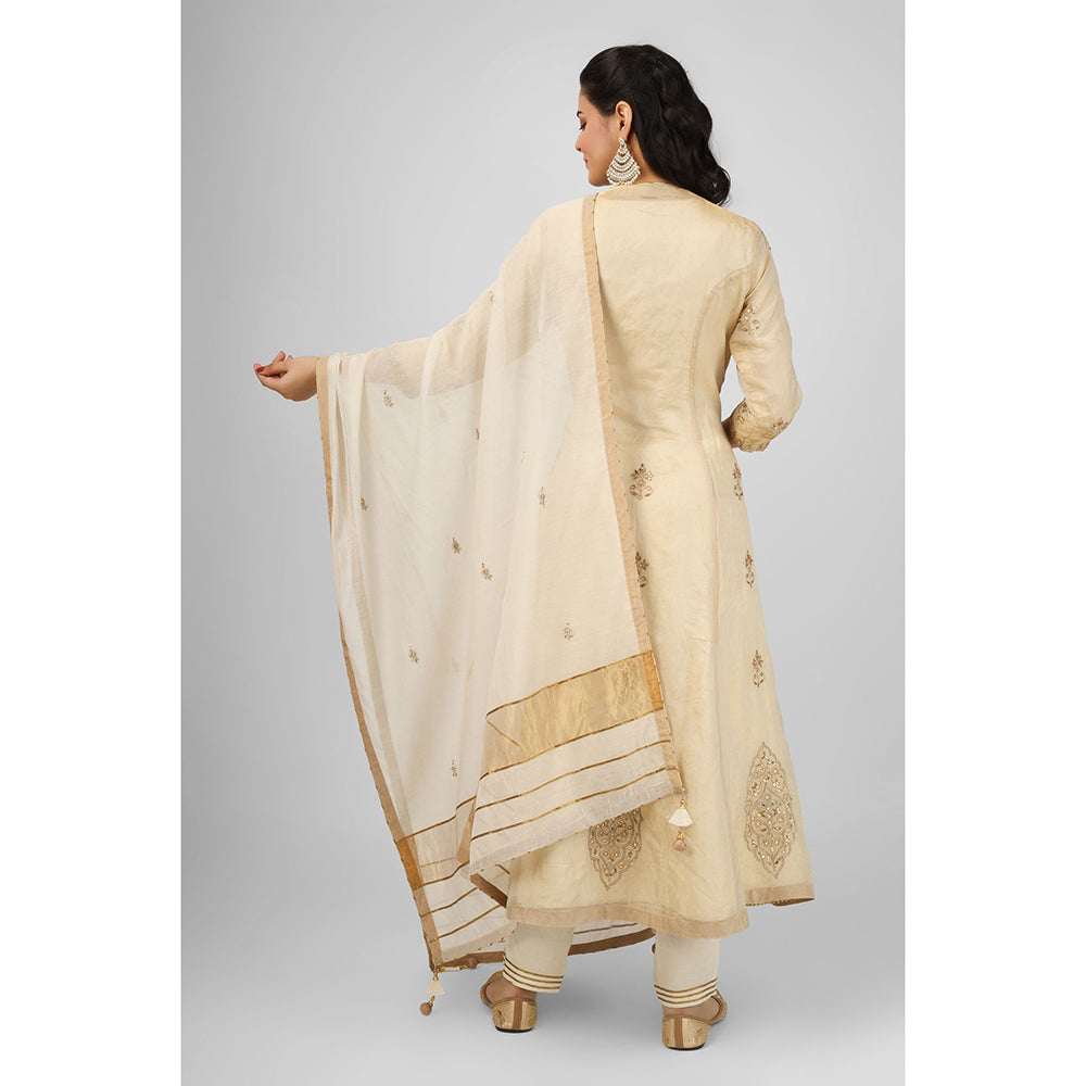 House of Supriya Embellished Chanderi Anarkali Kurta with Pant Jacket & Dupatta (Set of 4)