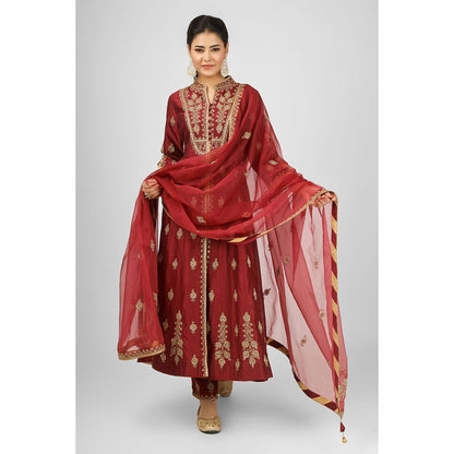House of Supriya Embroidered Silk Chanderi Anarkali Kurta with Pant & Dupatta (Set of 3)