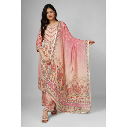 House of Supriya Printed Silk Georgette Peach Kurta with Pant & Dupatta (Set of 3)
