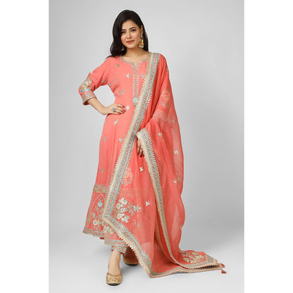 House of Supriya Orange Embroidered Georgette Anarkali Kurta with Pant & Dupatta (Set of 3)