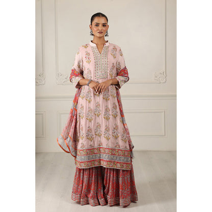 House of Supriya Printed Silk Georgette Pink Kurta with Sharara & Dupatta (Set of 3)