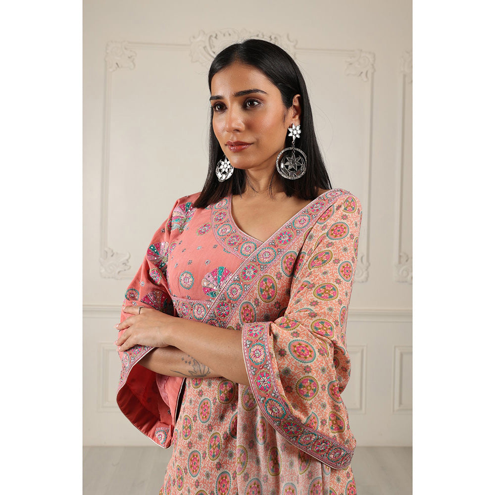 House of Supriya Silk Georgette Peach Lehenga & Stitched Blouse with Dupatta (Set of 3)