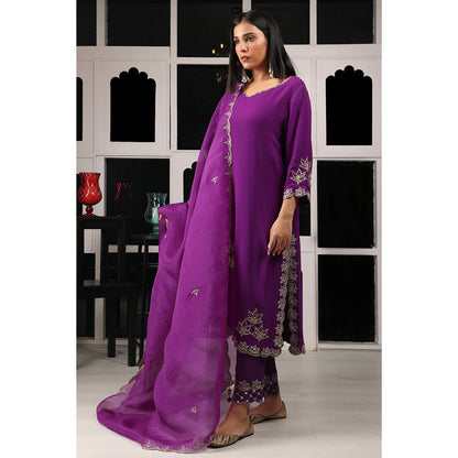 House of Supriya Purple Embellished Kurta & Pant with Dupatta (Set of 3)