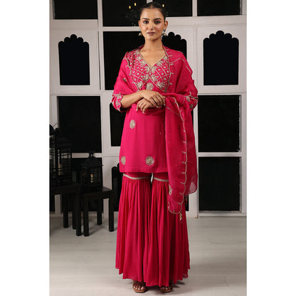 House of Supriya Pink Embellished Kurta & Sharara with Dupatta (Set of 3)