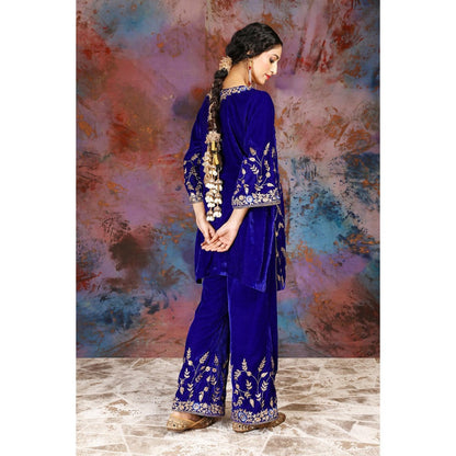 House of Supriya Full Jaal Embroidered Blue Kurti Paired With Palazzo (Set of 2)