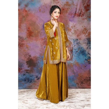 House of Supriya Tissue Mustard Jacket With Embroidery With Sharara (Set of 2)