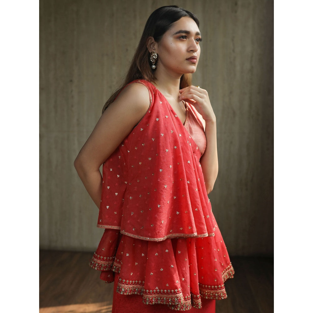 House of Kosh Blush Pink Two Tiered Kurti and Palazzo (Set of 2)