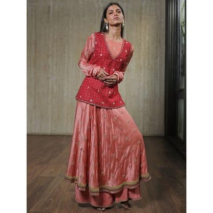 House of Kosh Blush Pink Embroidered Anarkali Kurta with Top and Palazzo (Set of 3)