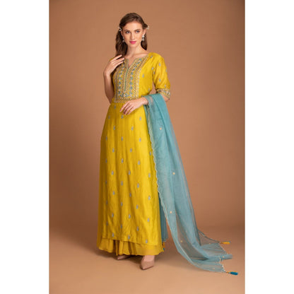 House of Tushaom Yellow Kurta with Palazzo and Dupatta (Set of 3)