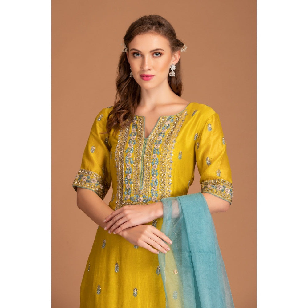 House of Tushaom Yellow Kurta with Palazzo and Dupatta (Set of 3)