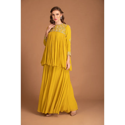 House of Tushaom Yellow Embellishment Top with Palazzo (Set of 2)