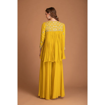 House of Tushaom Yellow Embellishment Top with Palazzo (Set of 2)
