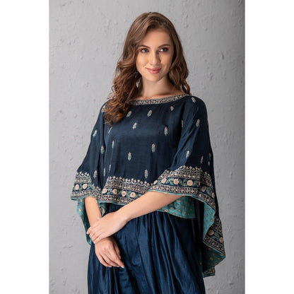 House of Tushaom Midnight Blue Cape Top with Dhoti (Set of 2)