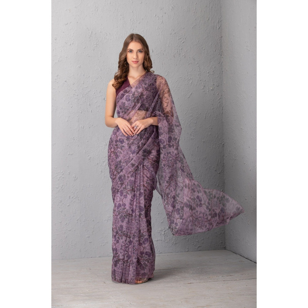 House of Tushaom Mauve Saree with Stitched Blouse