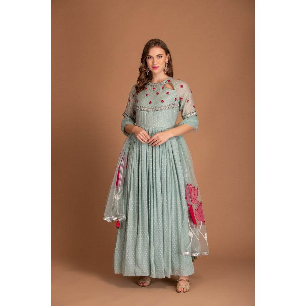 House of Tushaom Blue Anarkali with Dupatta (Set of 2)