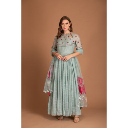House of Tushaom Blue Anarkali with Dupatta (Set of 2)
