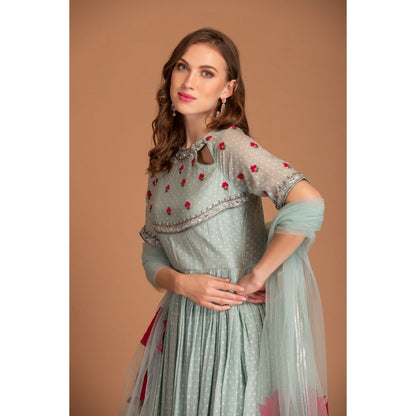 House of Tushaom Blue Anarkali with Dupatta (Set of 2)