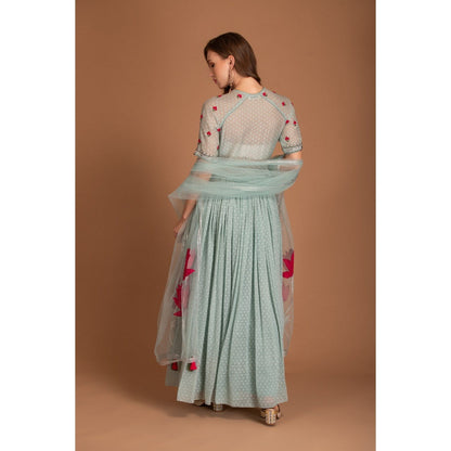 House of Tushaom Blue Anarkali with Dupatta (Set of 2)