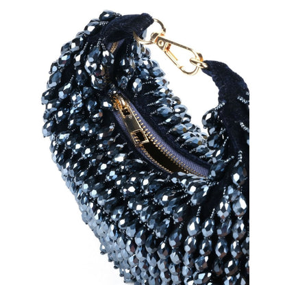 House Of Kosha Ophelia Navy Blue Suede Embellished Hobo Bag