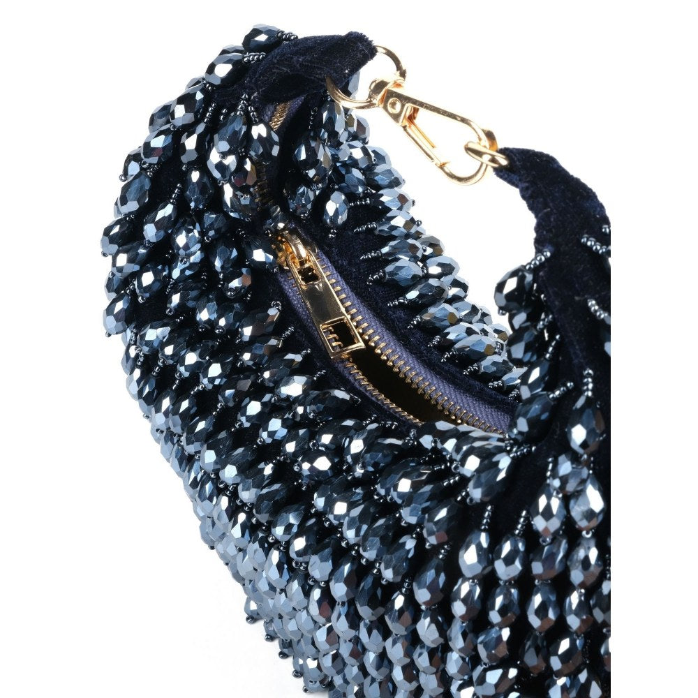 House Of Kosha Ophelia Grey Suede Embellished Hobo Bag