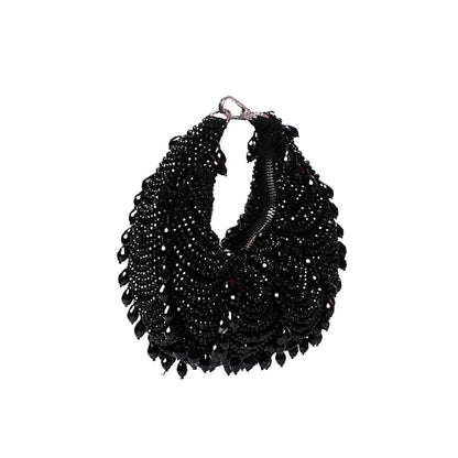 House Of Kosha Emma Black Suede Pearl Embellished Clutch