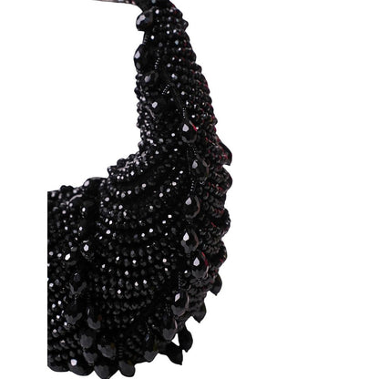 House Of Kosha Emma Black Suede Pearl Embellished Clutch