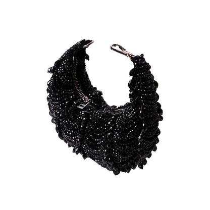 House Of Kosha Emma Black Suede Pearl Embellished Clutch