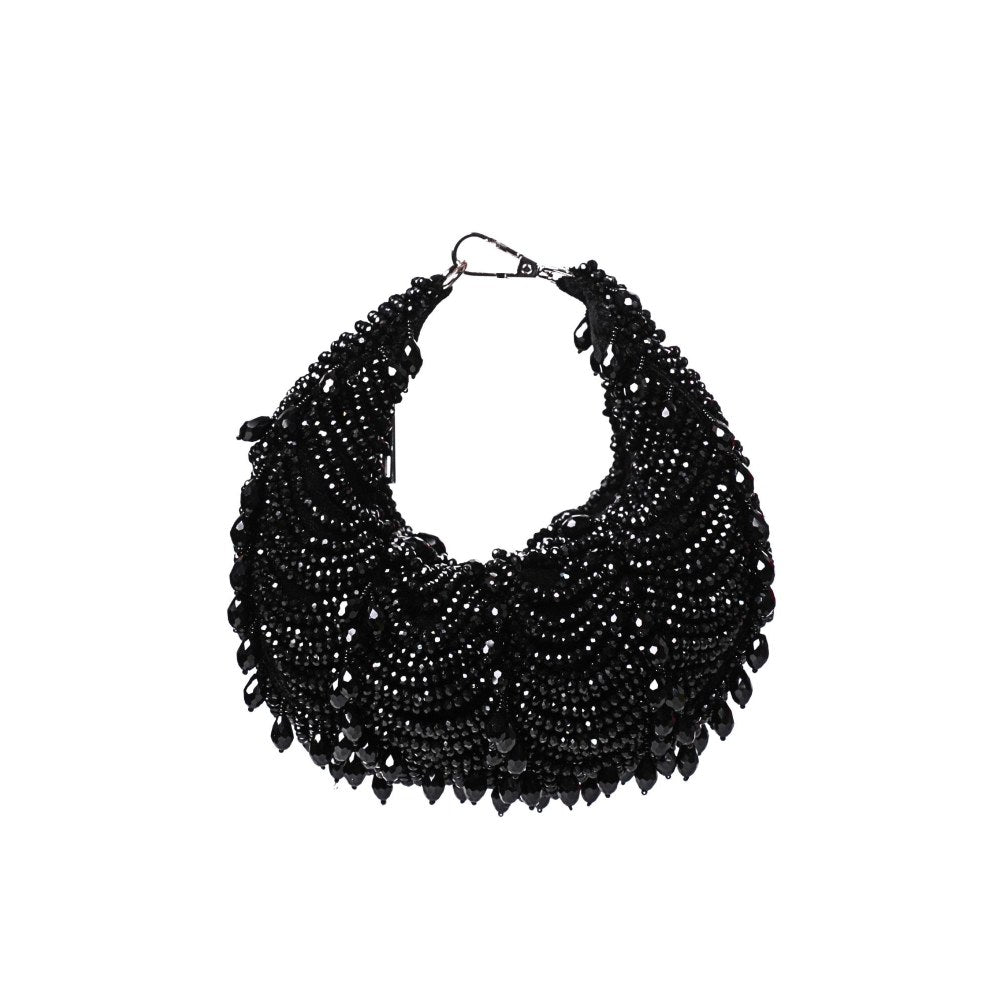 House Of Kosha Emma Black Suede Pearl Embellished Clutch