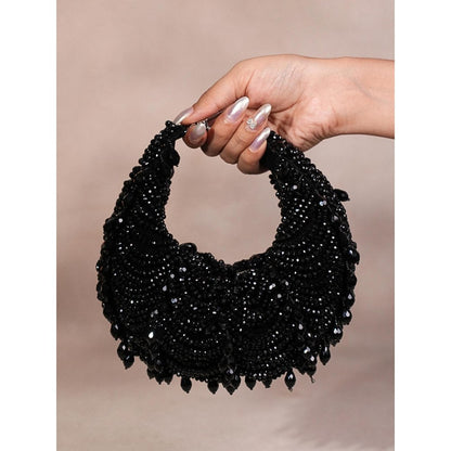 House Of Kosha Liona Black Suede Embellished Clutch