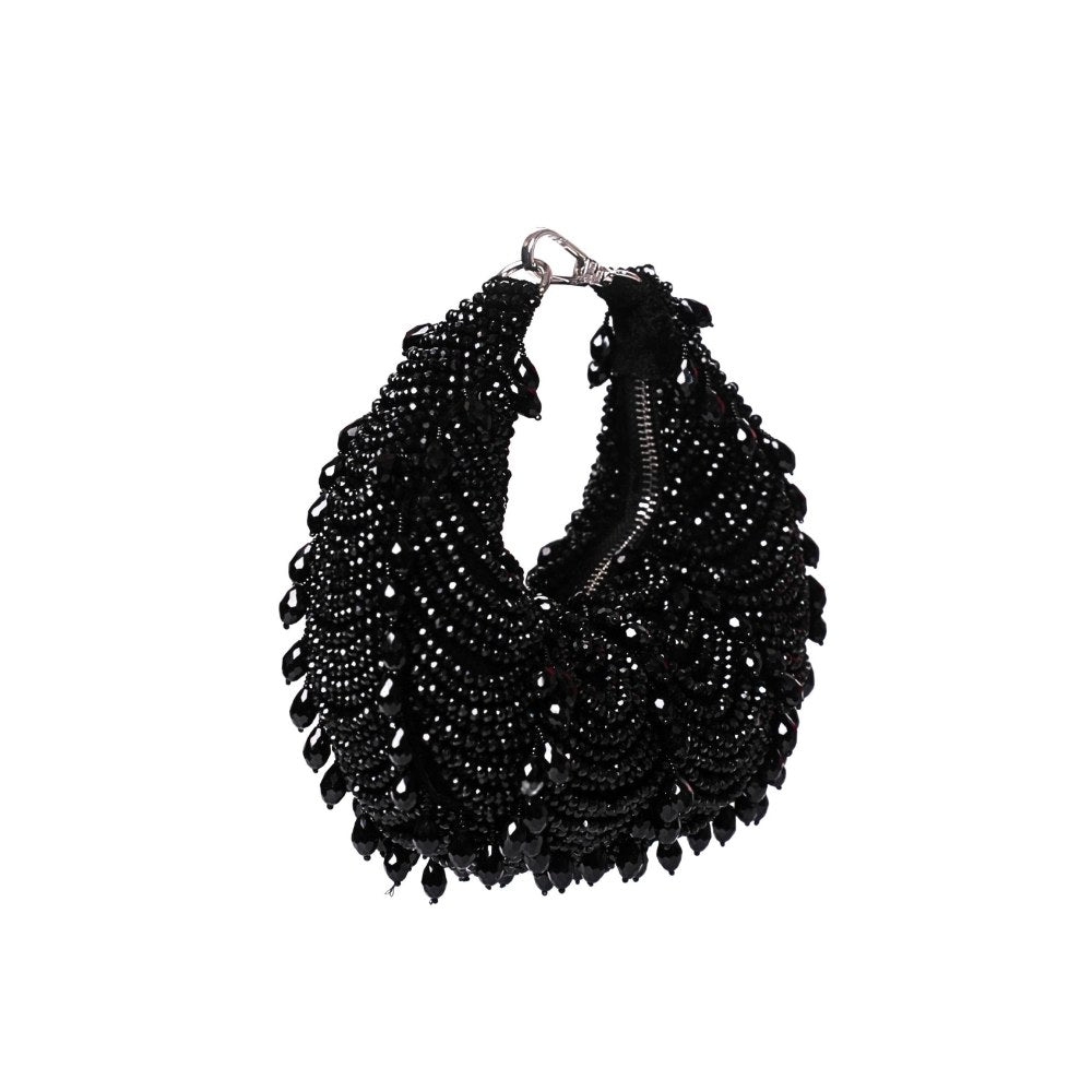 House Of Kosha Liona Black Suede Embellished Clutch