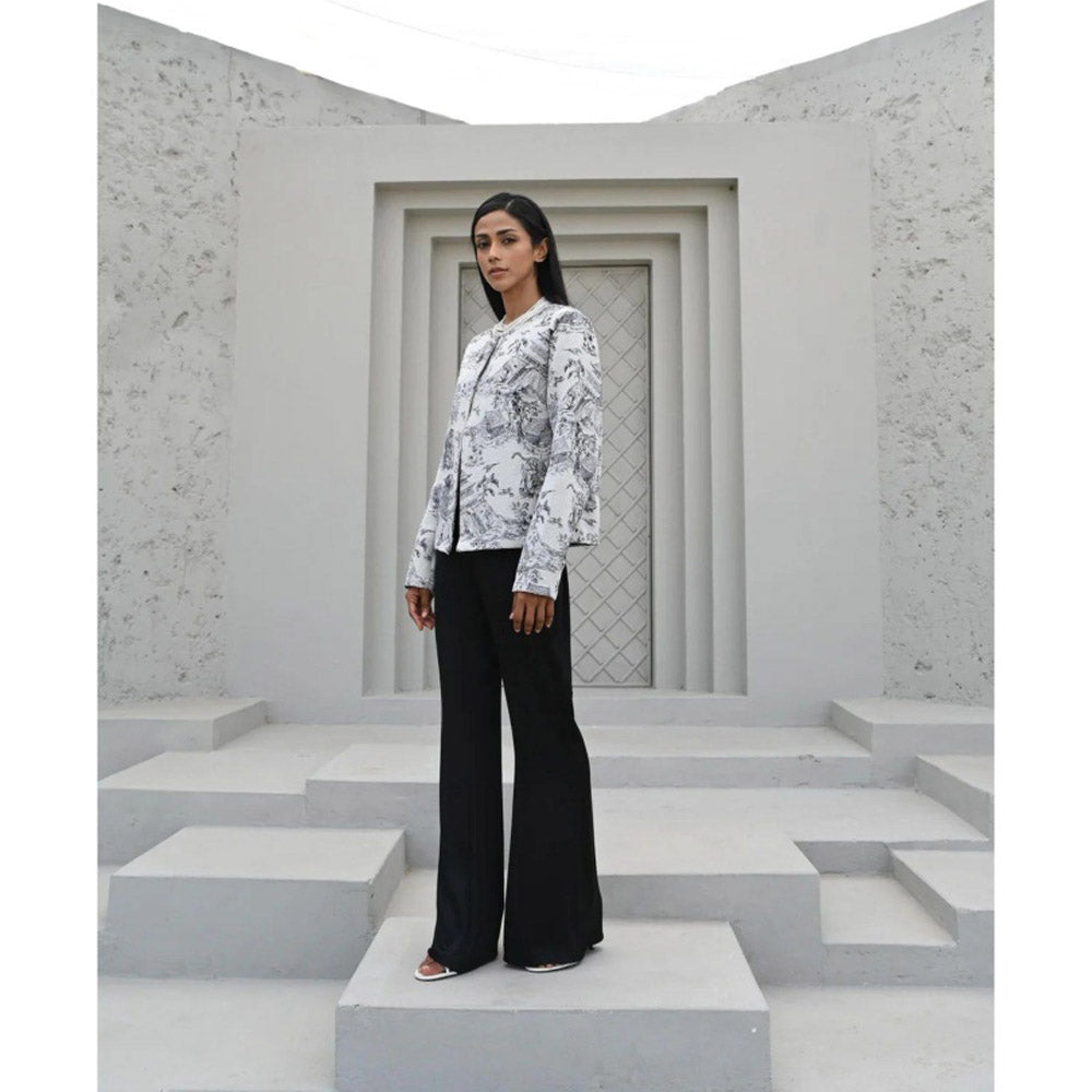 House of duti White Fitted Asian Village Jacquard Jacket