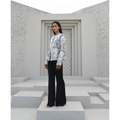House of duti White Fitted Asian Village Jacquard Jacket