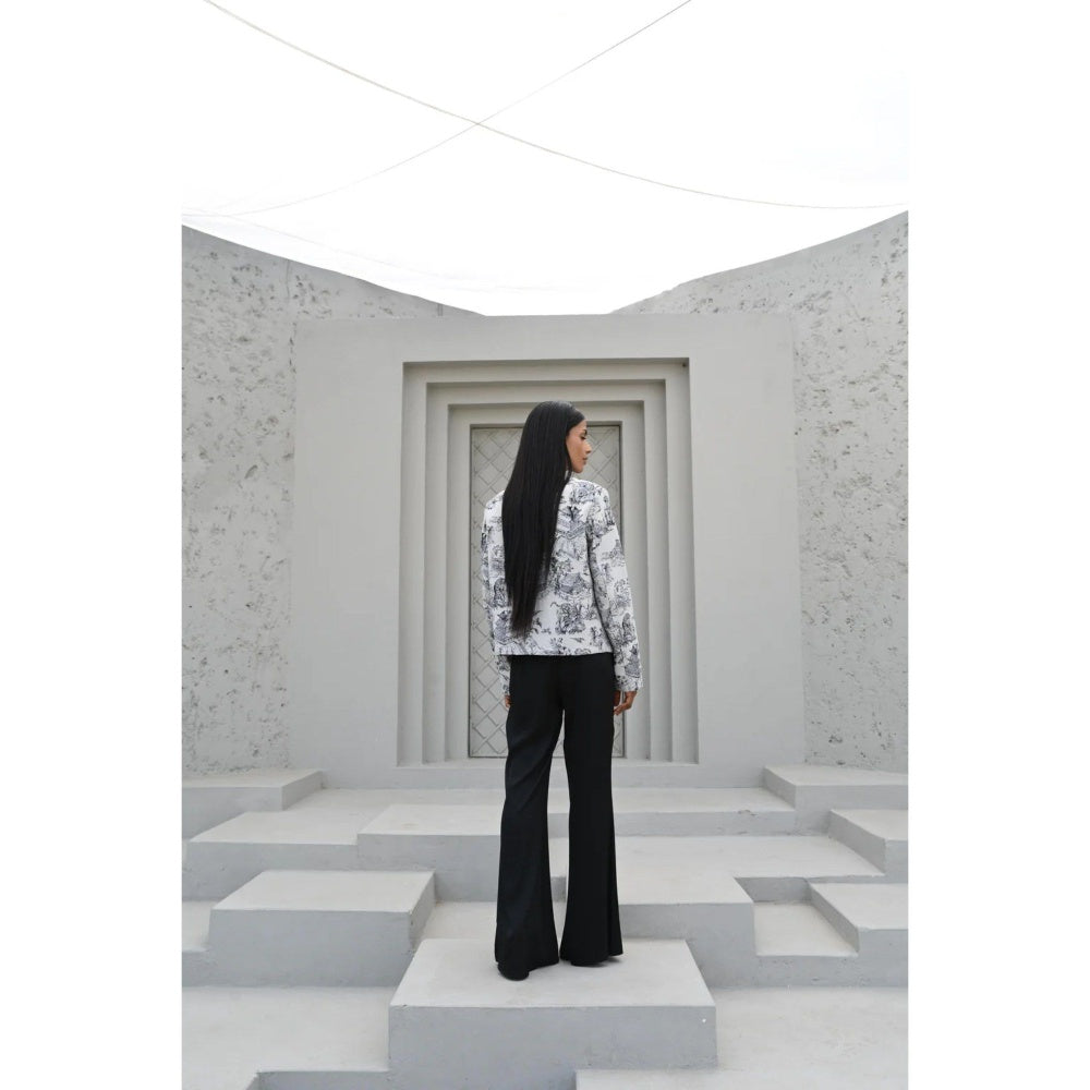 House of duti White Fitted Asian Village Jacquard Jacket