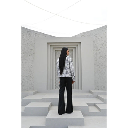 House of duti White Fitted Asian Village Jacquard Jacket