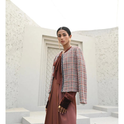 House of duti Orange Vivienne Frayed Edge Tweed Jacket