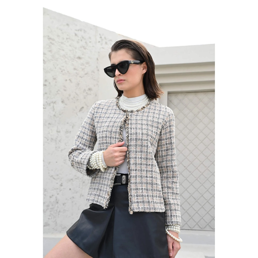 House of duti Cream Vivienne Frayed Edge Tweed Jacket