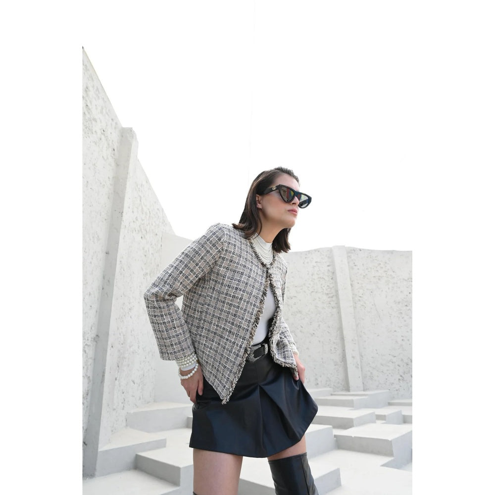 House of duti Cream Vivienne Frayed Edge Tweed Jacket