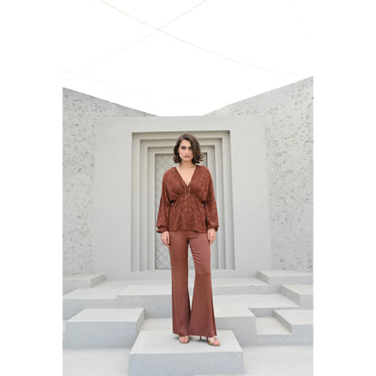 House of duti Amelie Brown Self Design Co-Ord (Set of 2)