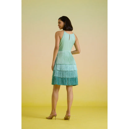 HOUSE OF HEATHER Blue Mint Embroidered Swirl Mini Dress