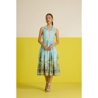 HOUSE OF HEATHER Blue Costabella Sleeveless Midi Dress