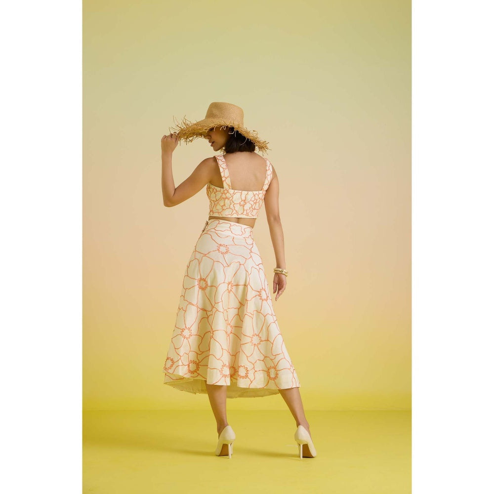 HOUSE OF HEATHER Dusk Embroidered Crop Top with Skirt - Ivory