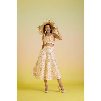 HOUSE OF HEATHER Dusk Embroidered Crop Top with Skirt - Ivory